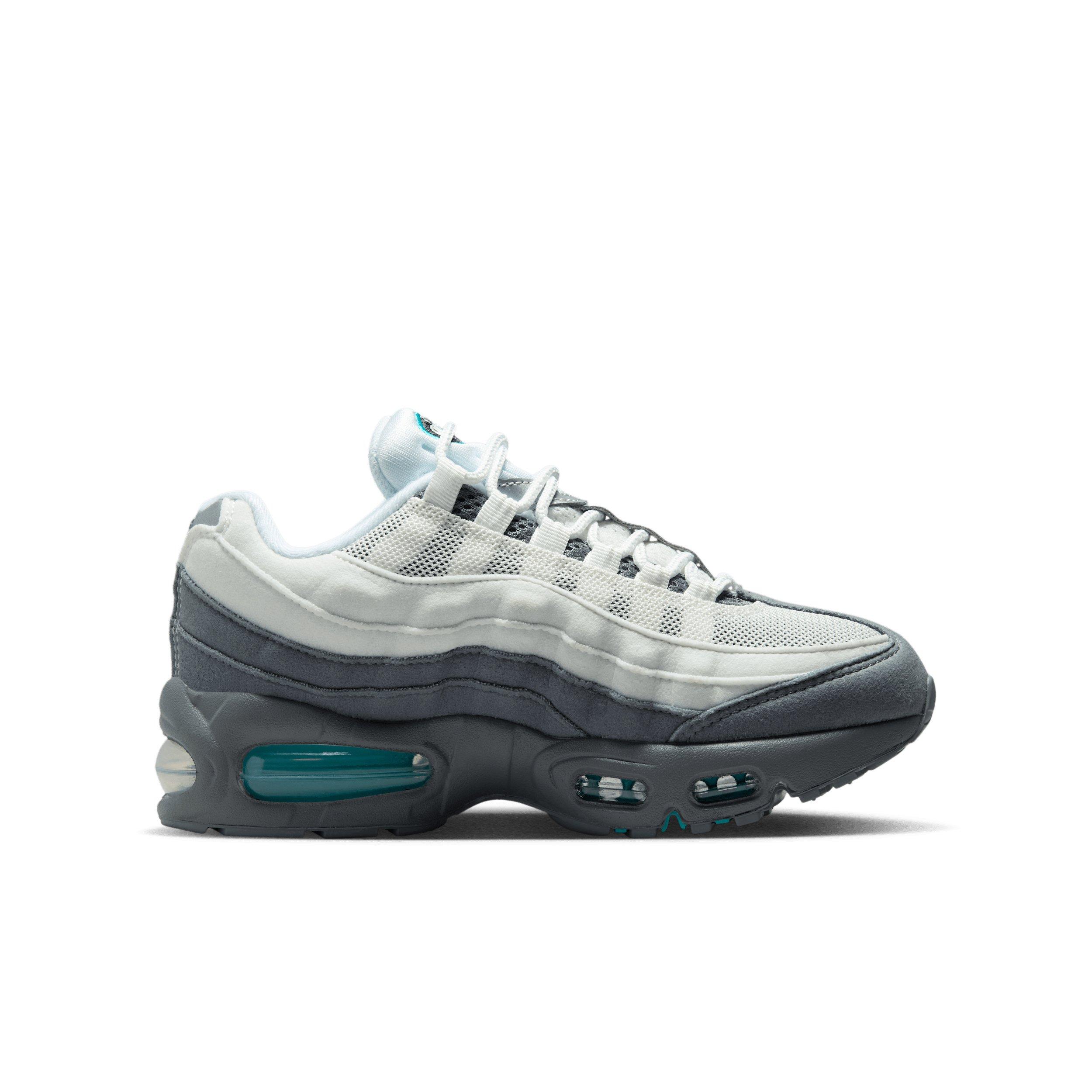 Nike Air Max 95 Big Bubble "White/Smoke Grey/Dark Smoke Grey/Dusty Cactus" Grade School Girls' Shoe - WHITE/GREY/DK GREY/CACTUS